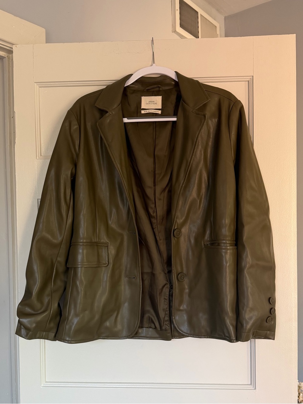 Urban Outfitters Faux Leather Olive Green Blazer